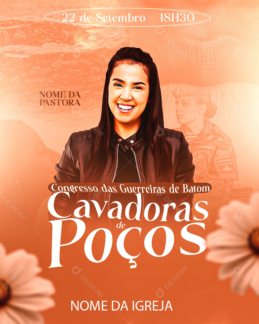 Flyer Gospel Congresso das Guerreiras de Batom Social Media PSD Editável