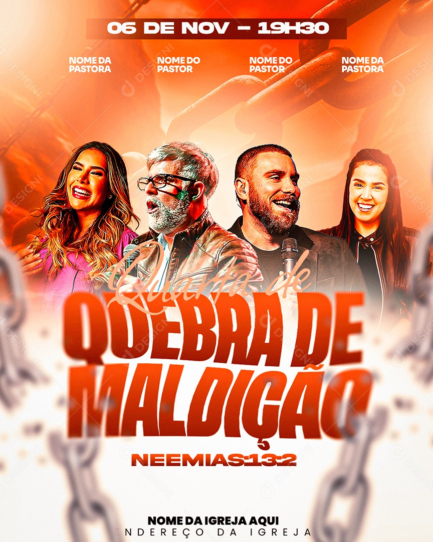 Flyer Gospel Quebra de Maldição Social Media PSD Editável