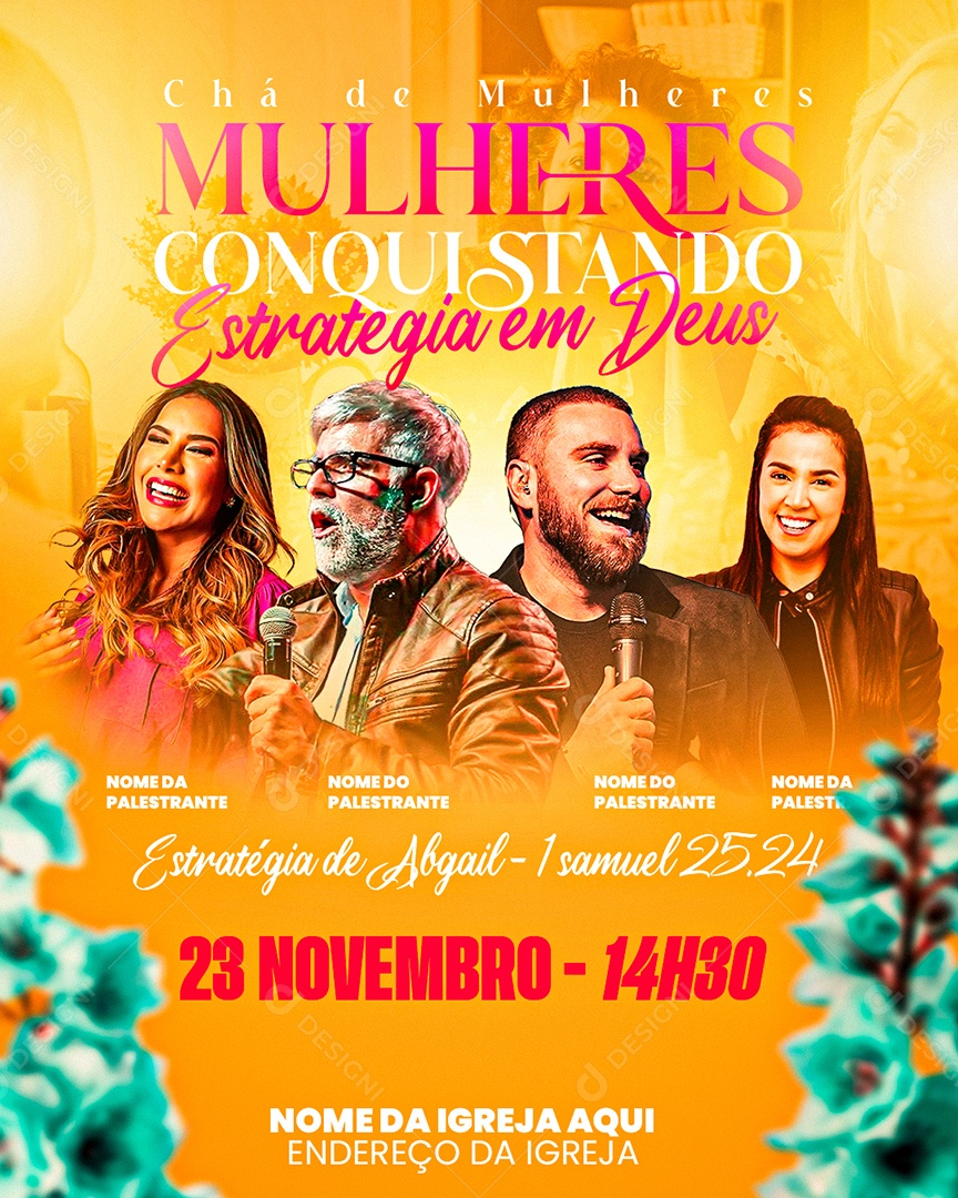 Flyer Gospel Chá de Mulheres Social Media PSD Editável