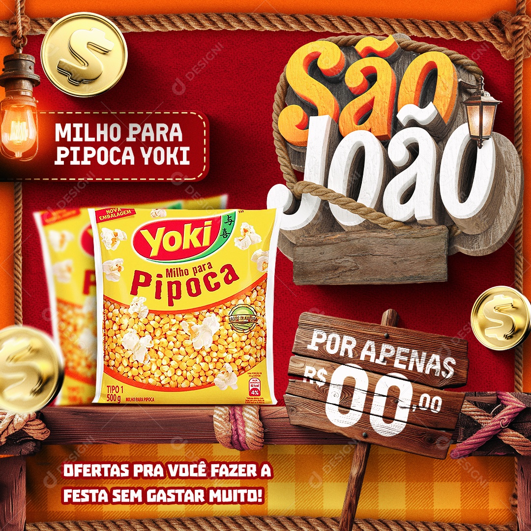 Supermercado São João Pipoca Yoki Social Media PSD Editável