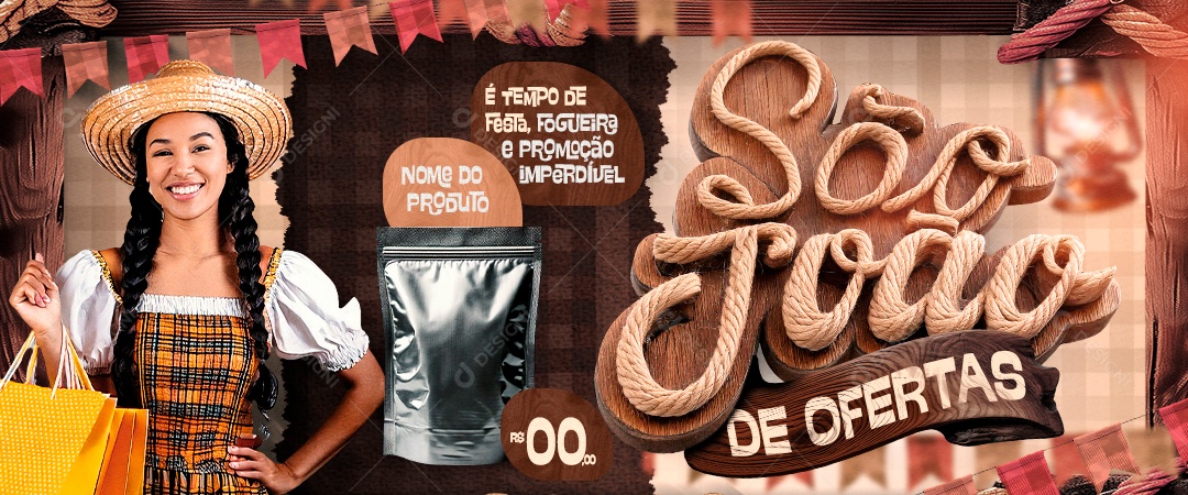 Banner Supermercado São João de Ofertas Social Media PSD Editável