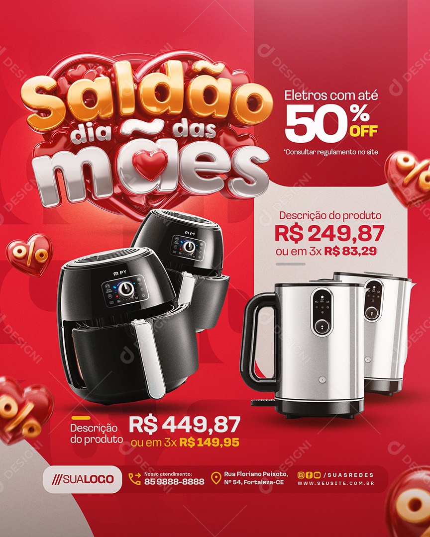 Saldão Dia das Mães Loja de Eletrodomésticos Air Fryer Chaleira Social Media PSD Editável