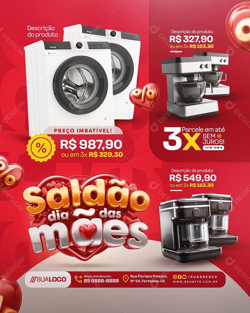 Saldão Dia das Mães Loja de Eletrodomésticos Máquina Cafeteria Social Media PSD Editável