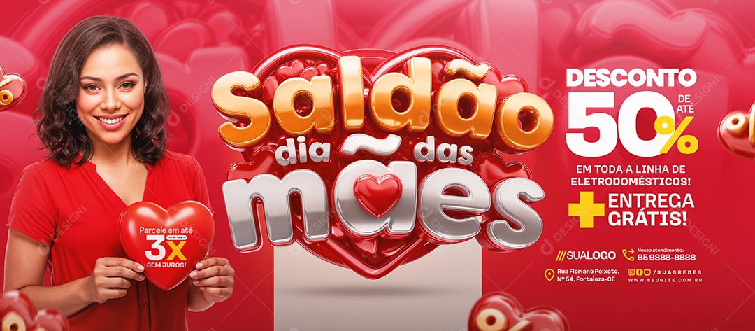 Banner Saldão Dia das Mães Loja de Eletrodomésticos Entrega Grátis Social Media PSD Editável