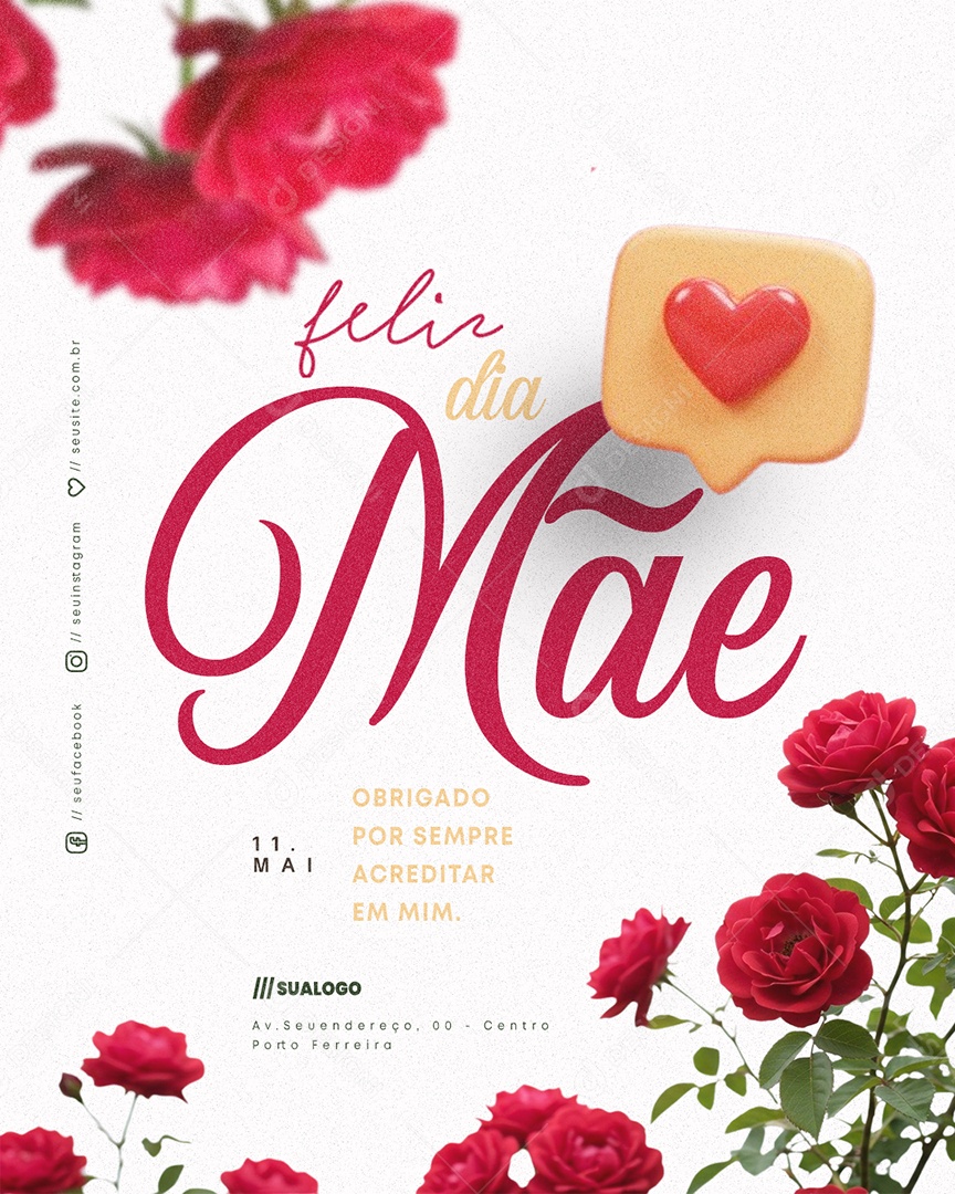 Feliz Dia das Mães 11 de Maio Obrigado Por Sempre Social Media PSD Editável