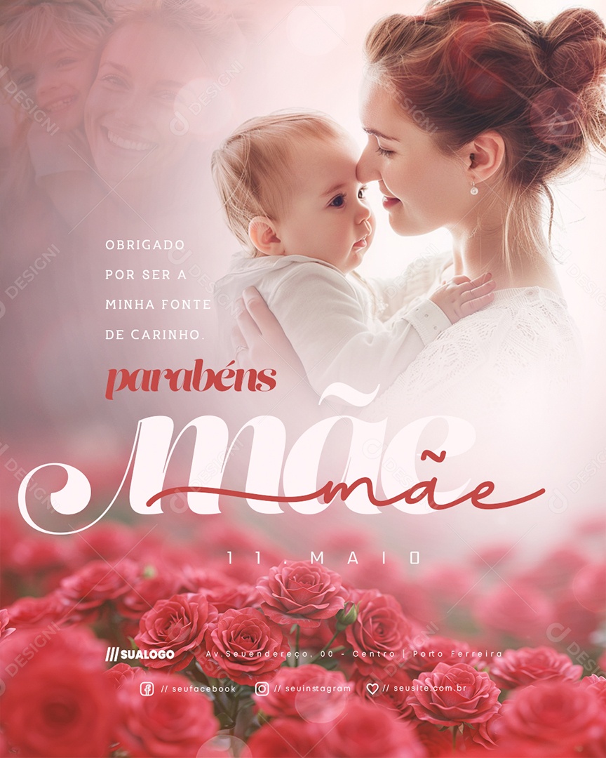Feliz Dia das Mães 11 de Maio Parabéns Mãe Social Media PSD Editável