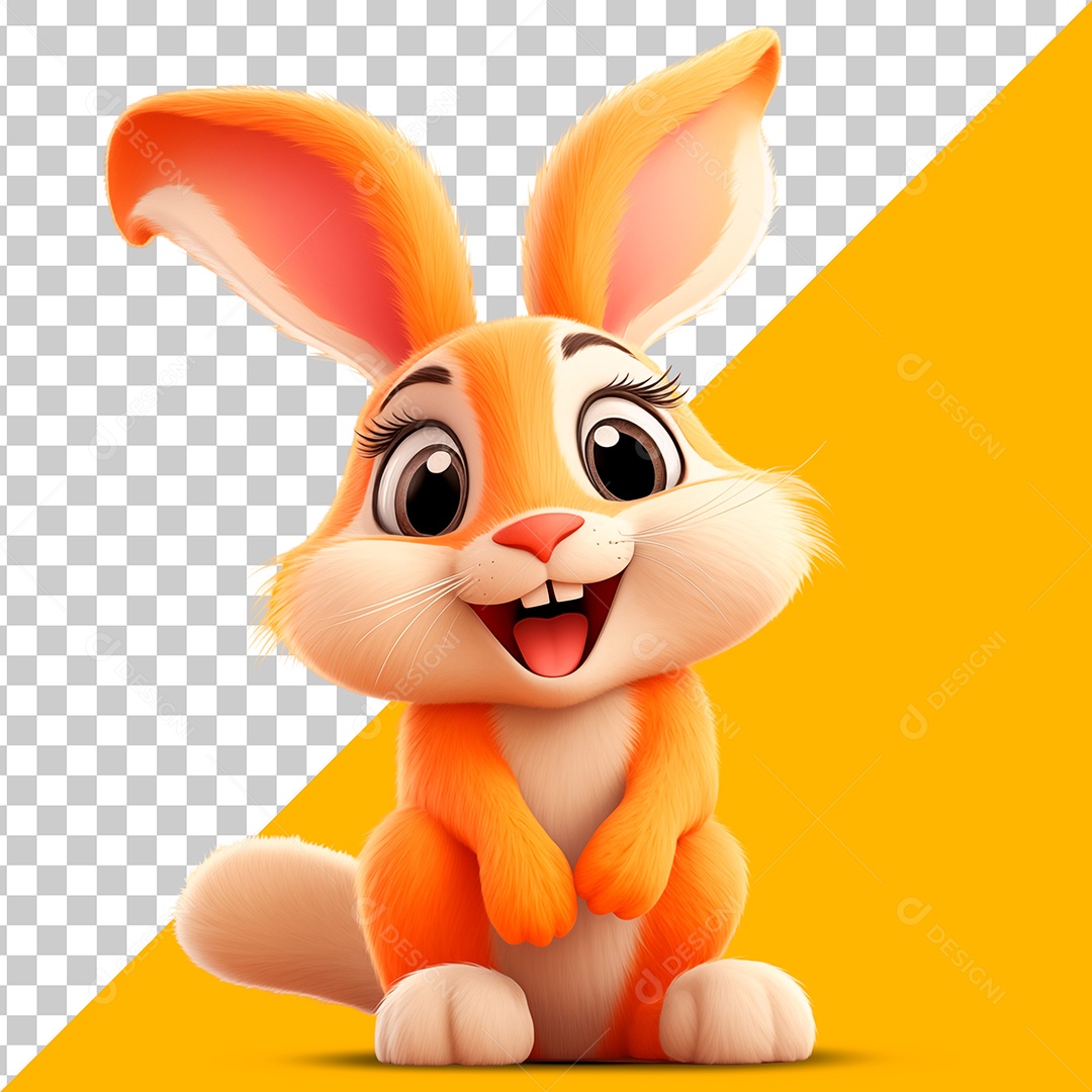 Coelhinho da Páscoa Laranja Feliz Elemento 3D PSD