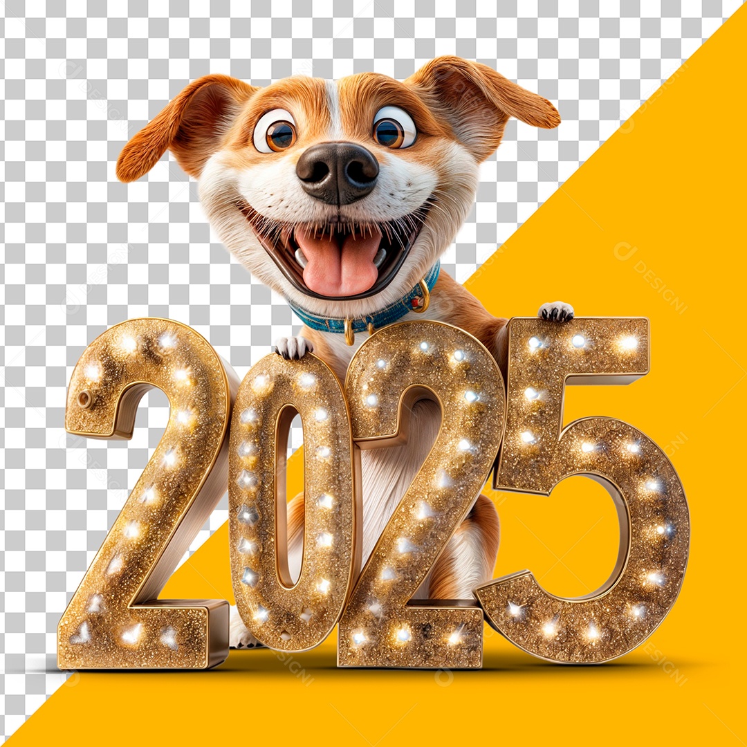 Cachorro Feliz Atrás do Número 2025 Ano Novo Elemento PSD