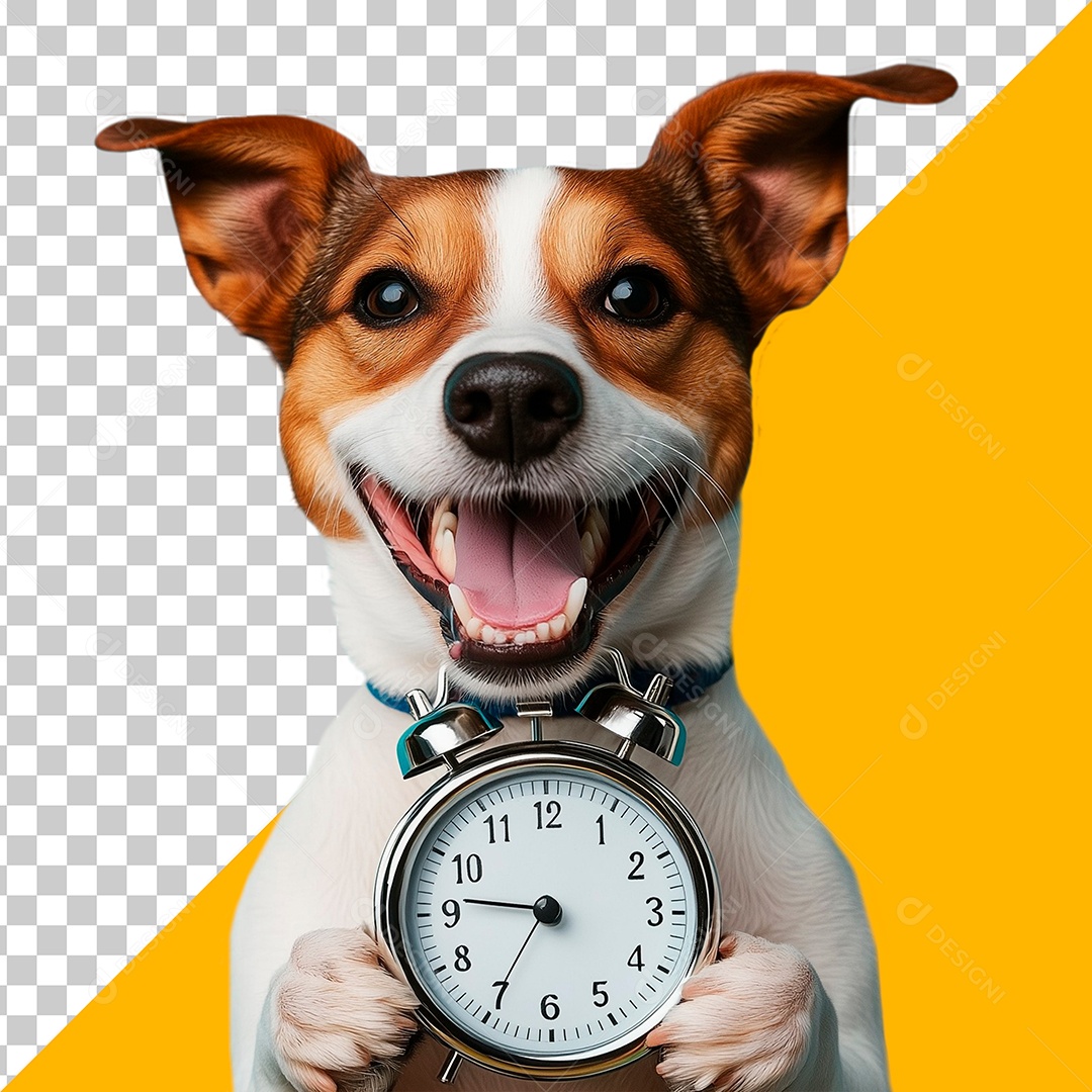 Cachoro Feliz Segurando Um Relógio Alarme Elemento PSD