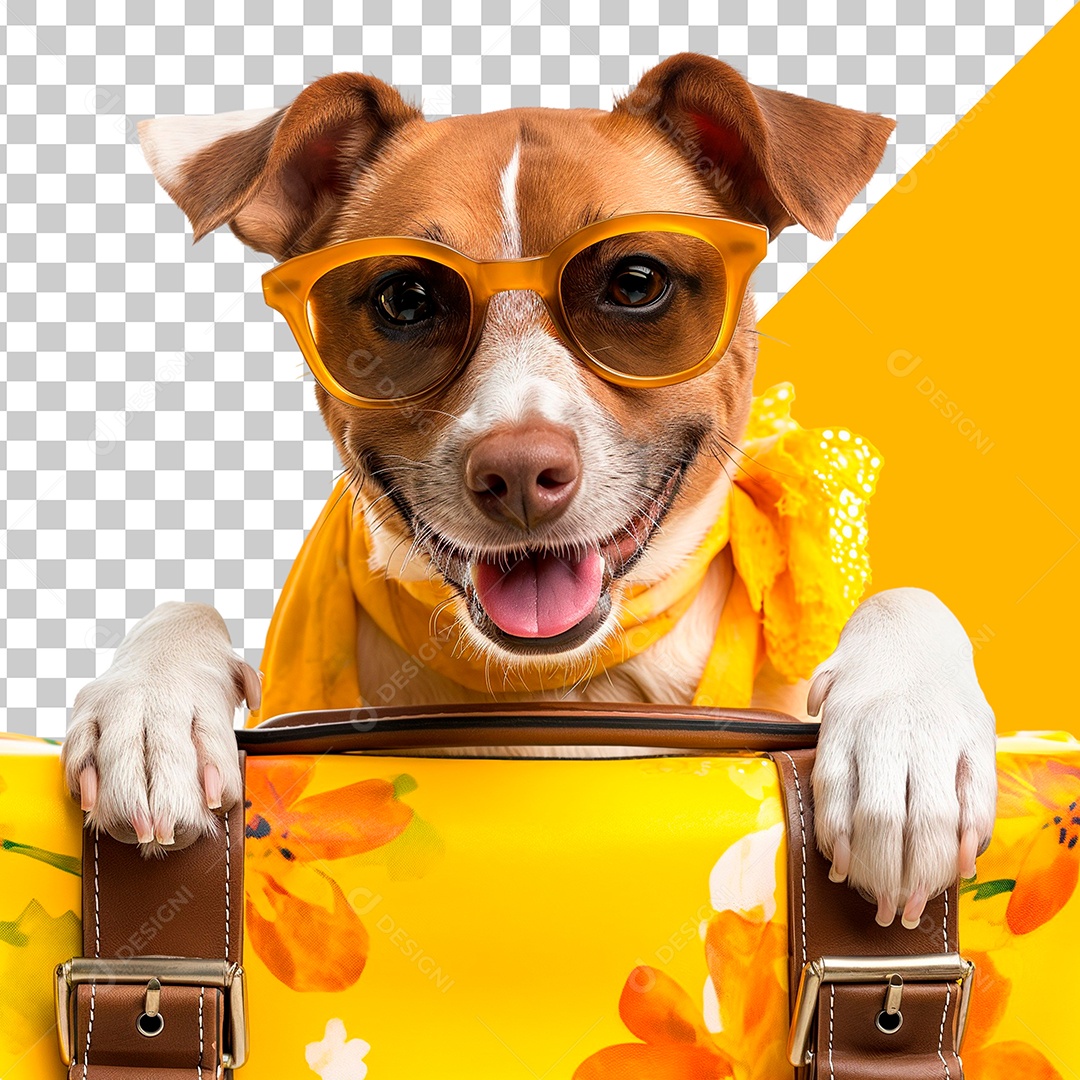 Cachorro Feliz Com Mala de Viagem Amarela Elemento PSD