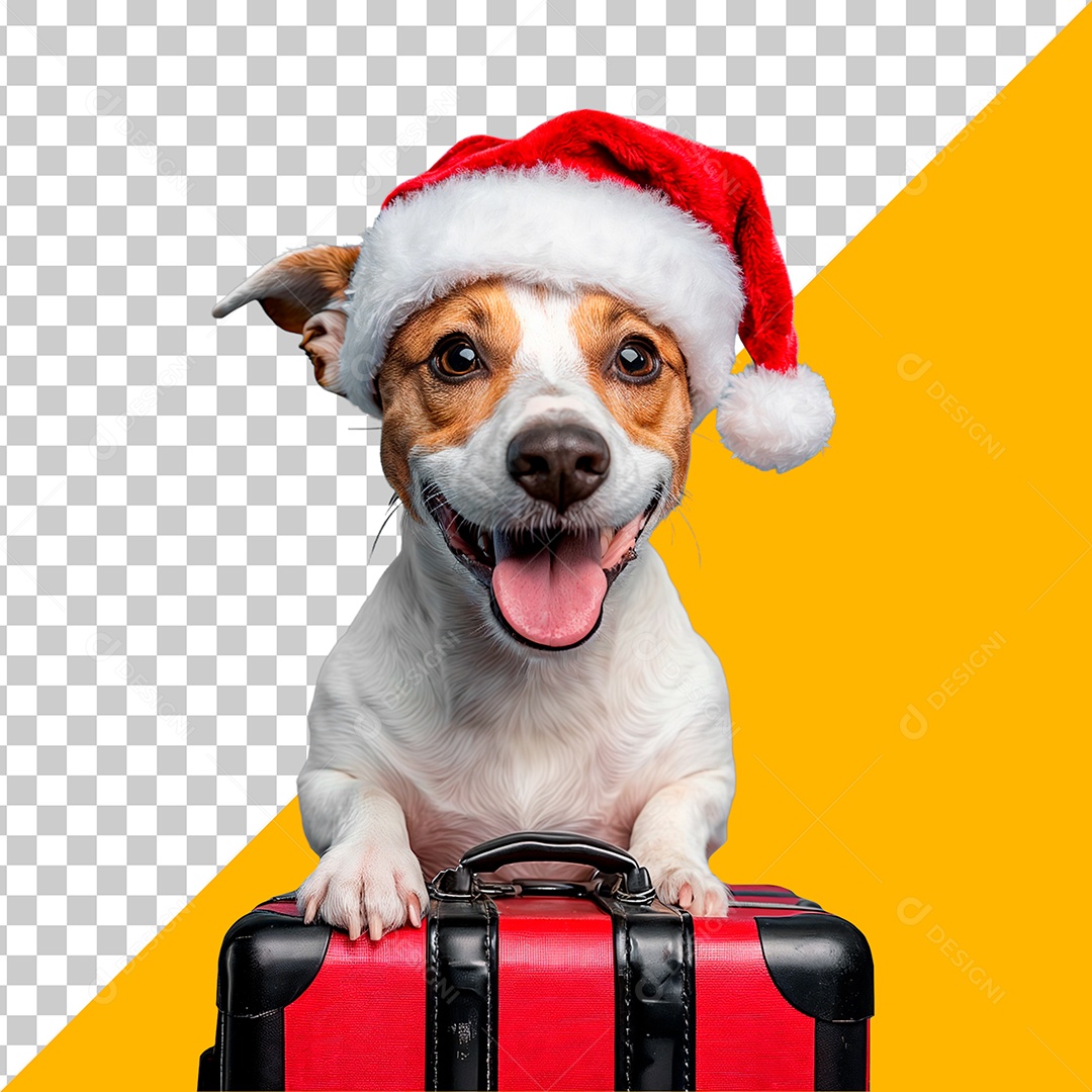Cachorro Feliz Com Mala de Viagem e Touca de Natal Elemento PSD