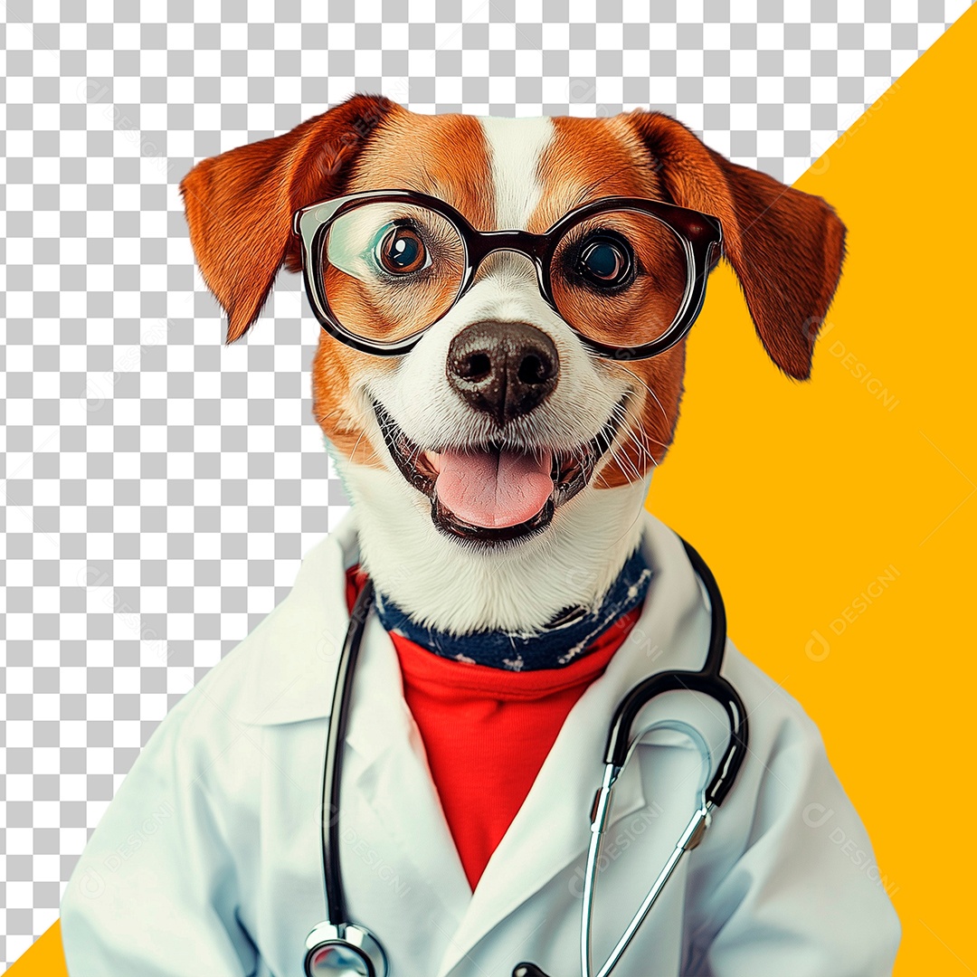Cachorro Feliz Vestido de Médico Elemento PSD