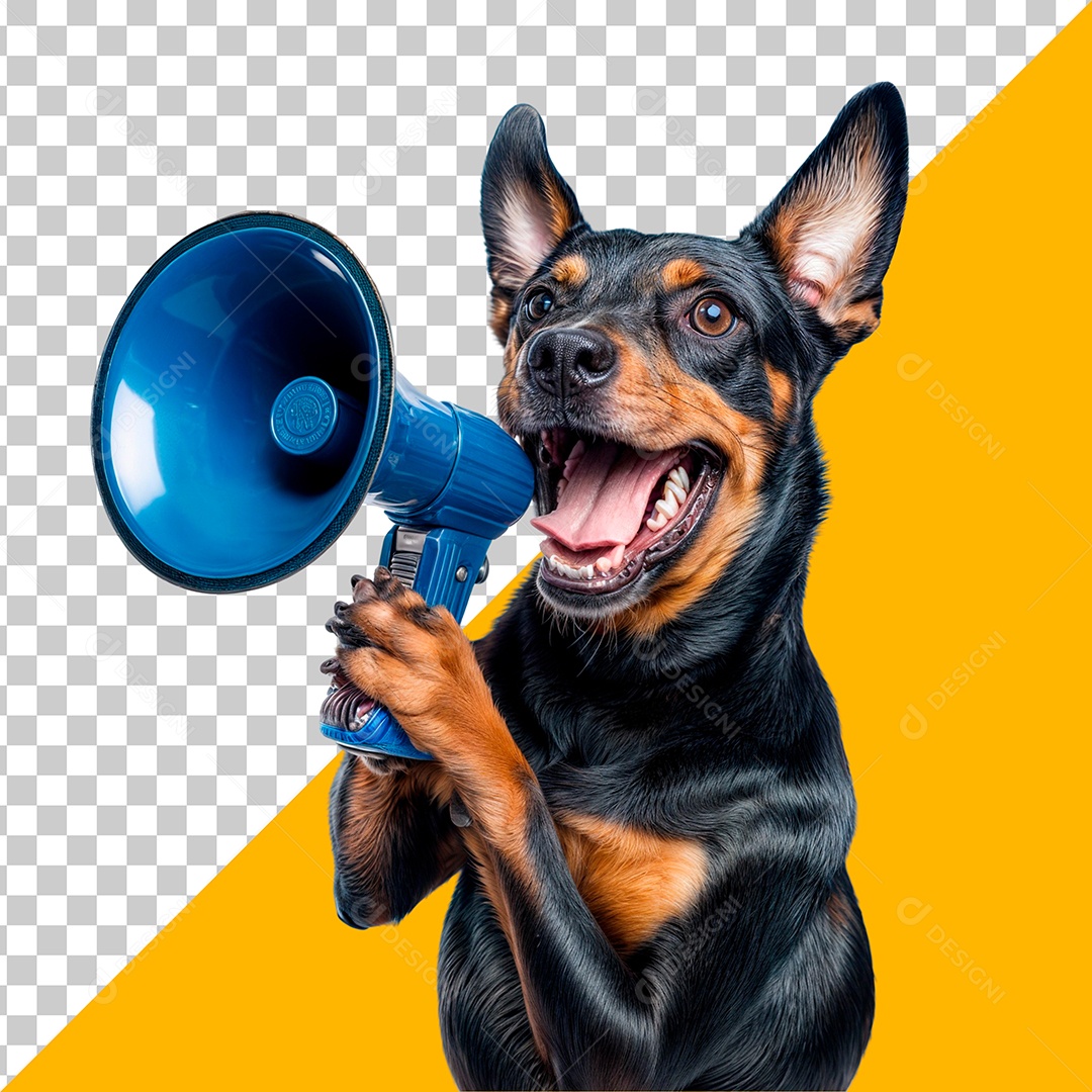 Cachorro Segurando Um Megafone Azul Elemento PSD