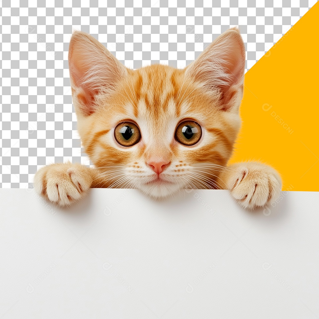 Gatinho Amarelo Segurando Uma Placa Em Branco Elemento PSD