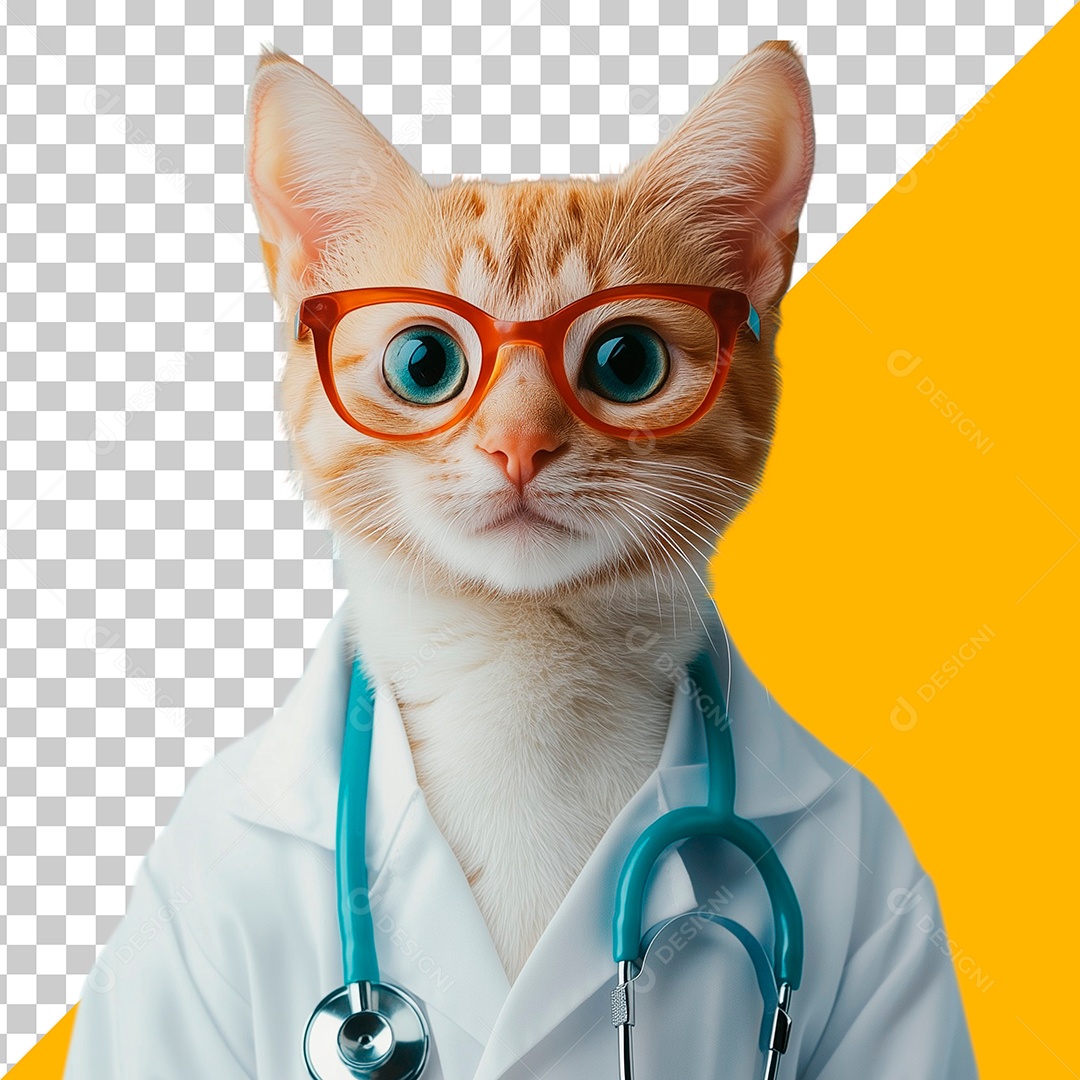 Gato Amarelo Vestido de Veterinário Elemento PSD