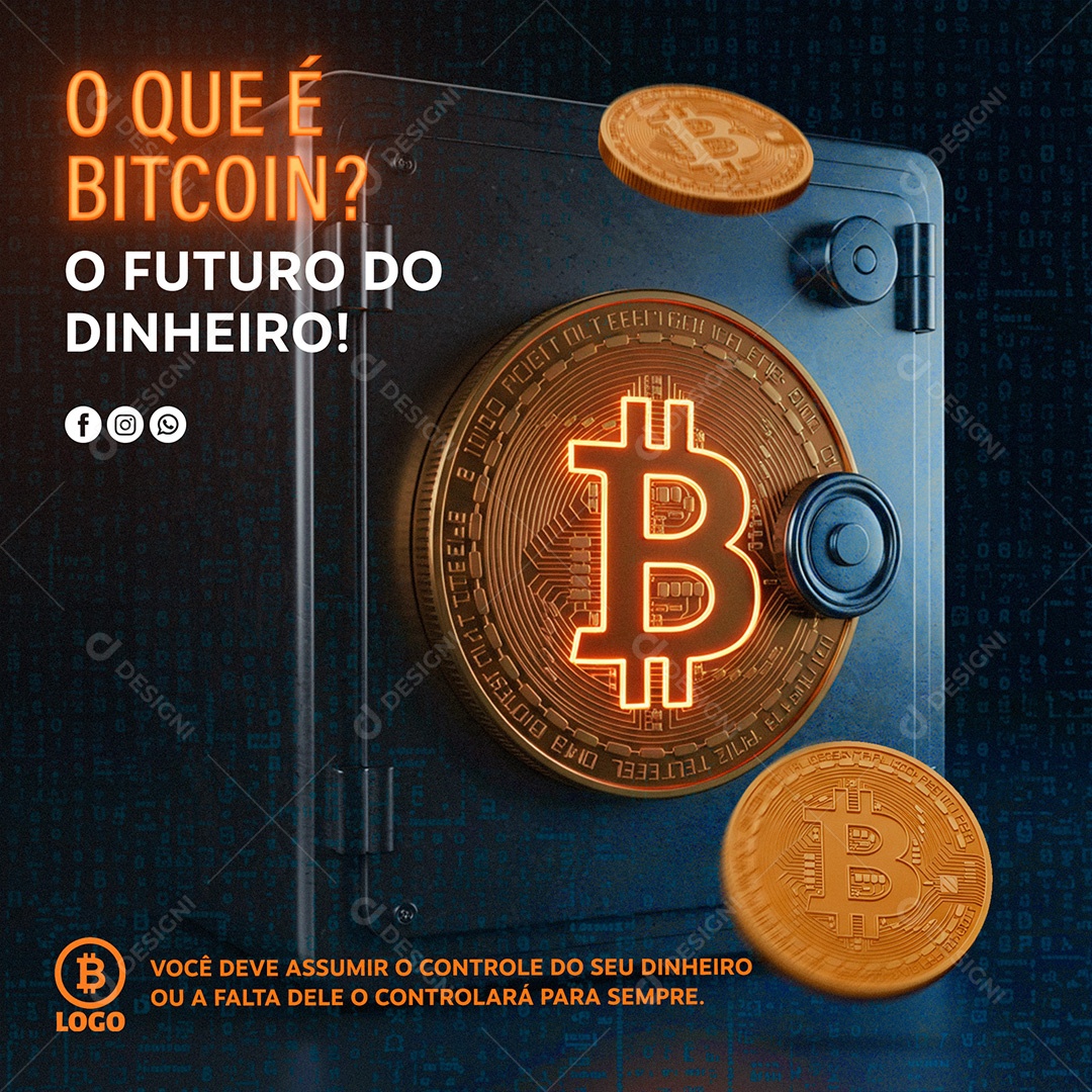 Post Social Media Bitcoin Template Moeda Dinheiro PSD Editável