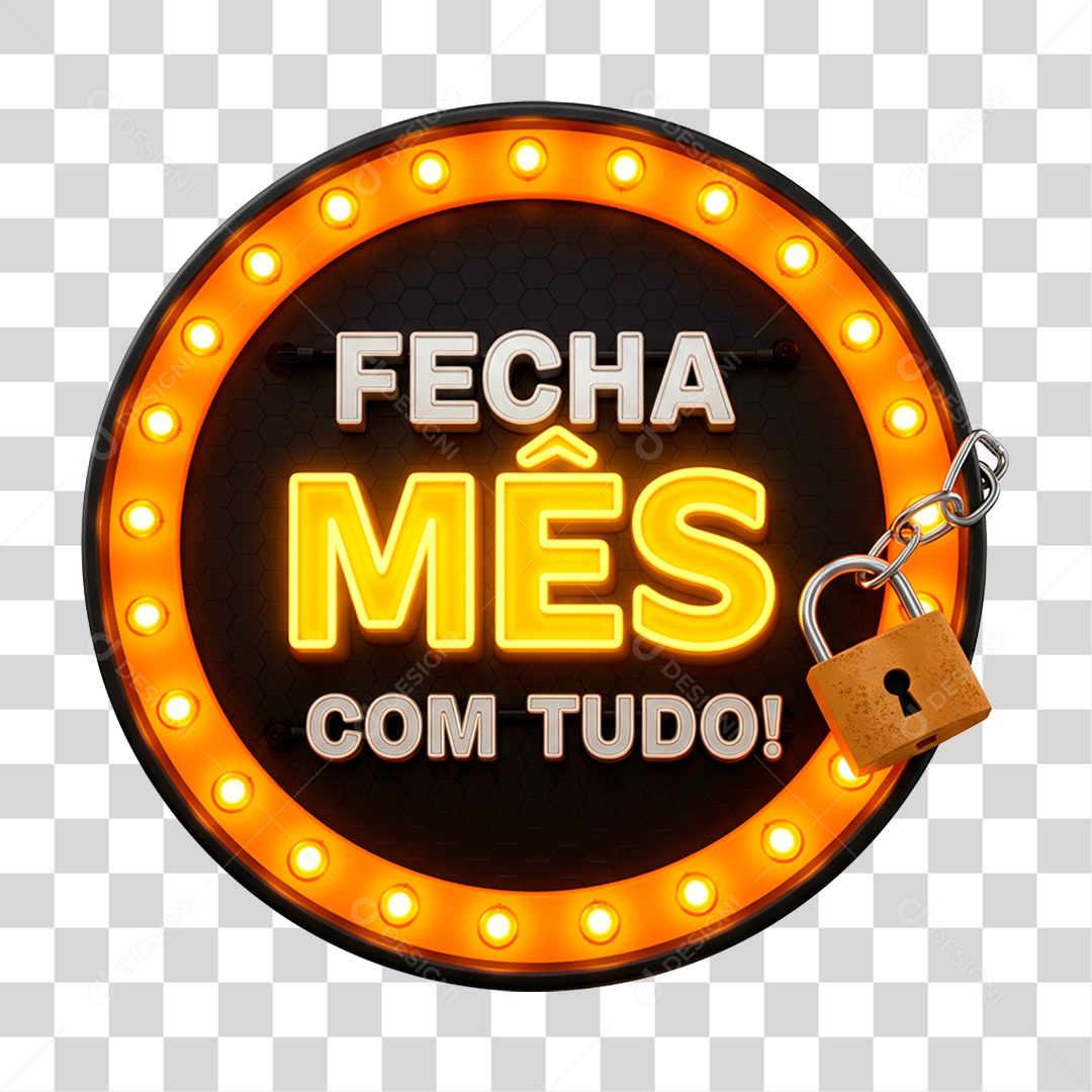 Selo 3D Fecha Mês com Tudo PNG Transparente