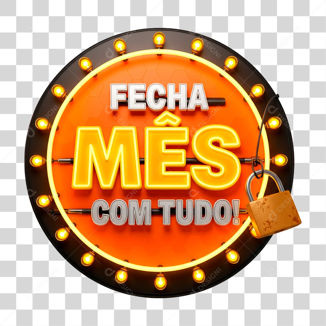 Selo 3D Fecha Mês com Tudo PNG Transparente