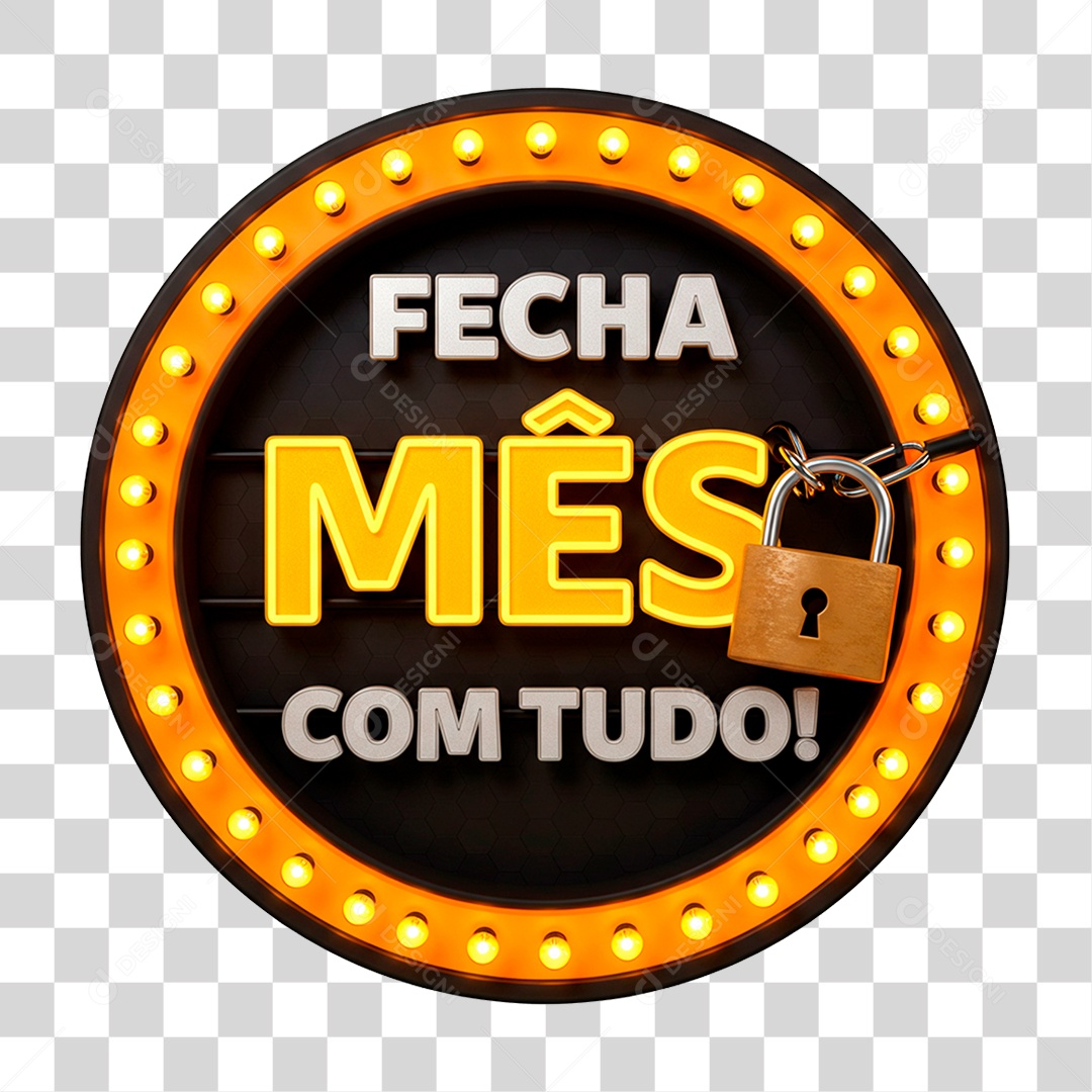 Selo 3D Fecha Mês com Tudo PNG Transparente