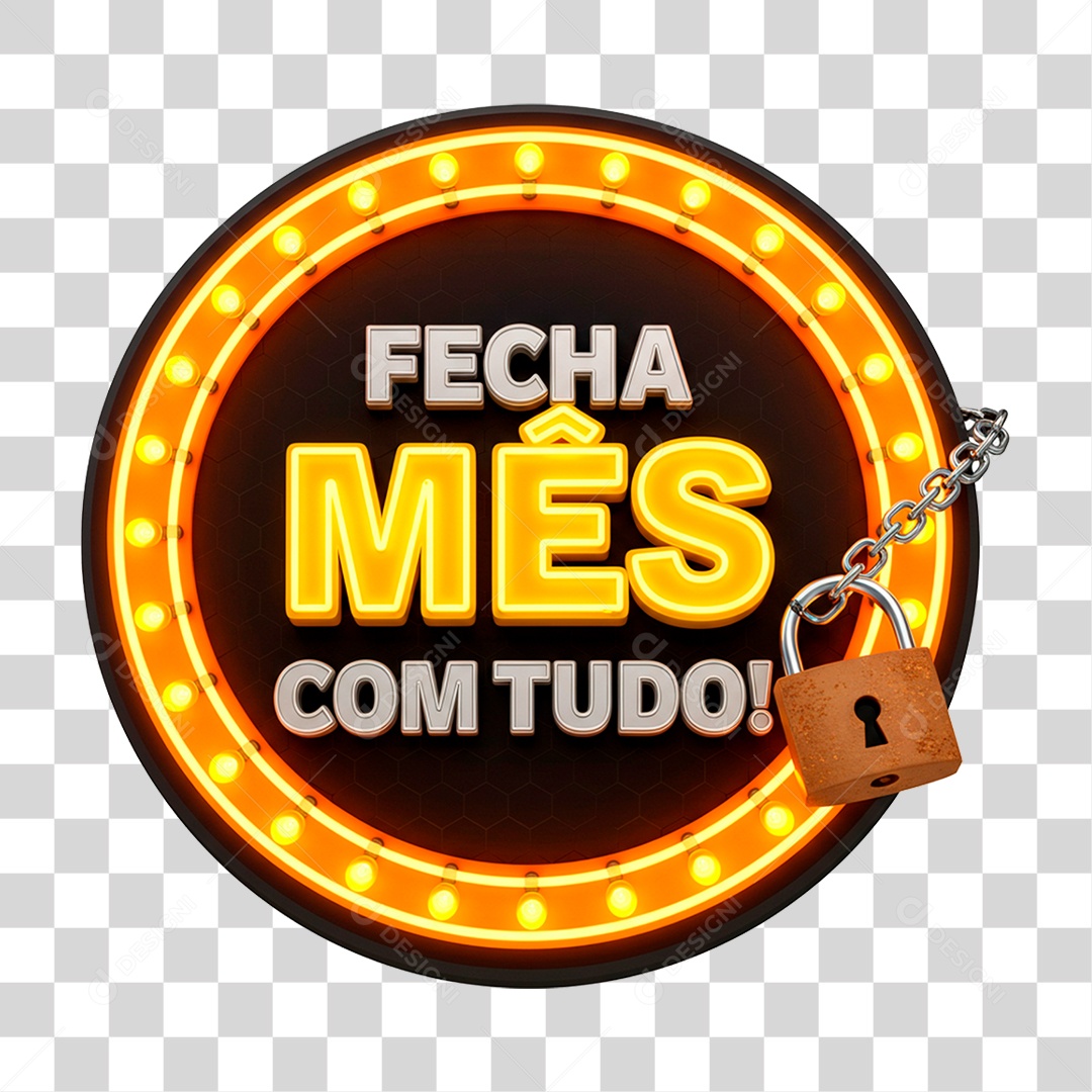 Selo 3D Fecha Mês com Tudo PNG Transparente