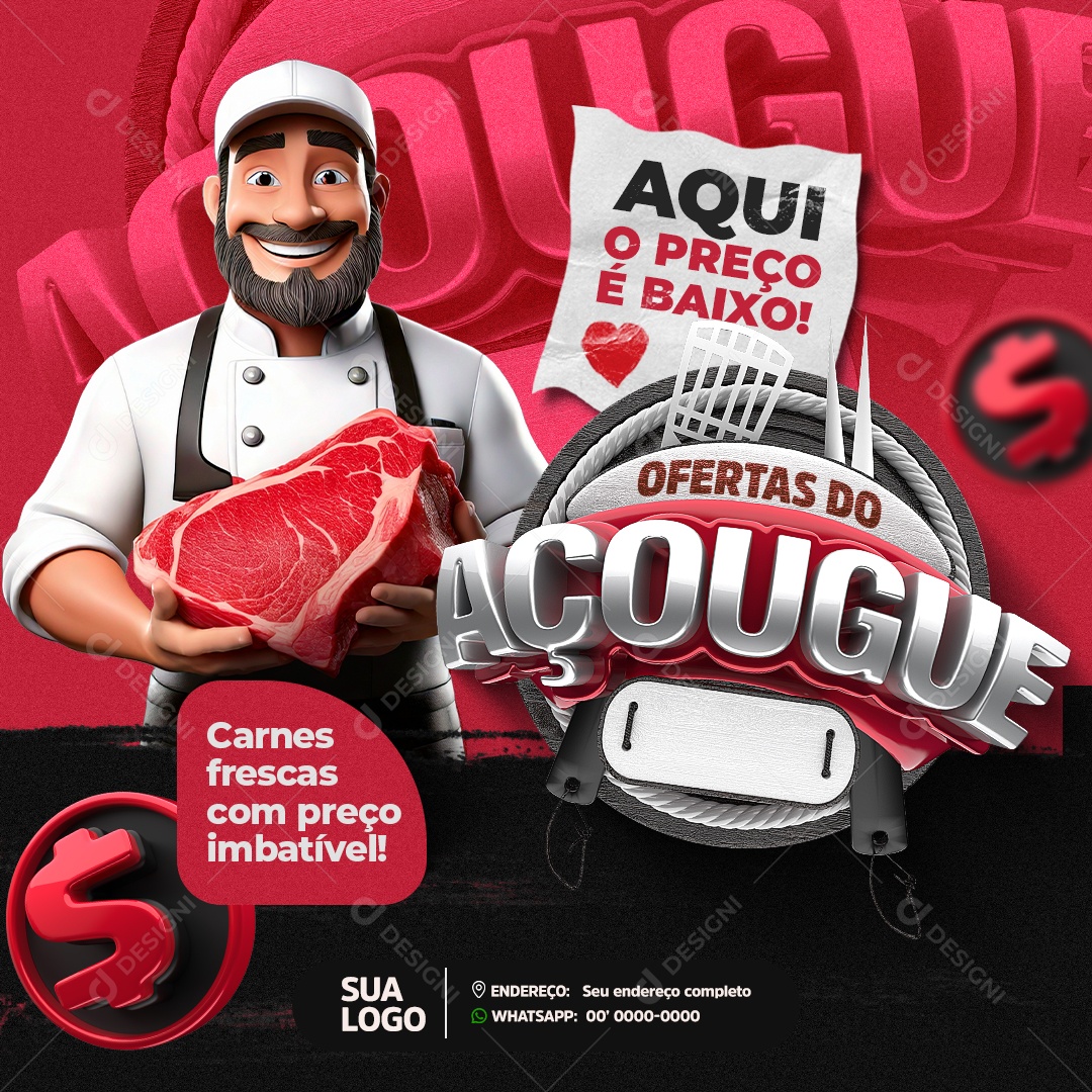 Açougue Aqui o Preço é Baixo Social Media PSD Editável
