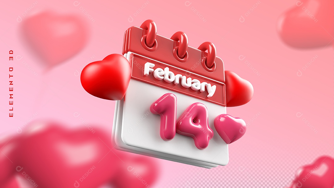 Elemento 3D Calendário Para Dia dos Namorados 12 de Junho Para Composição PSD