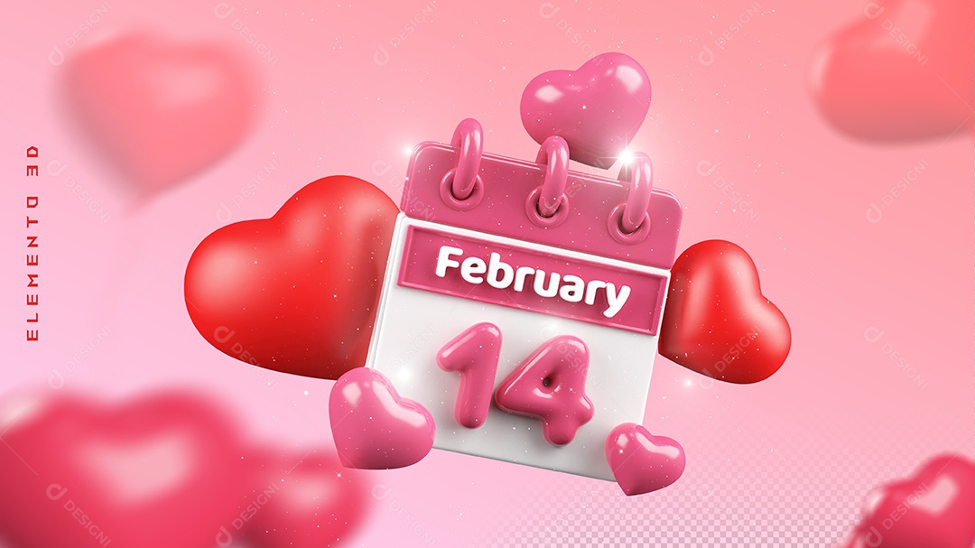 Elemento 3D Calendário  Para Dia dos Namorados 12 de Junho Para Composição PSD