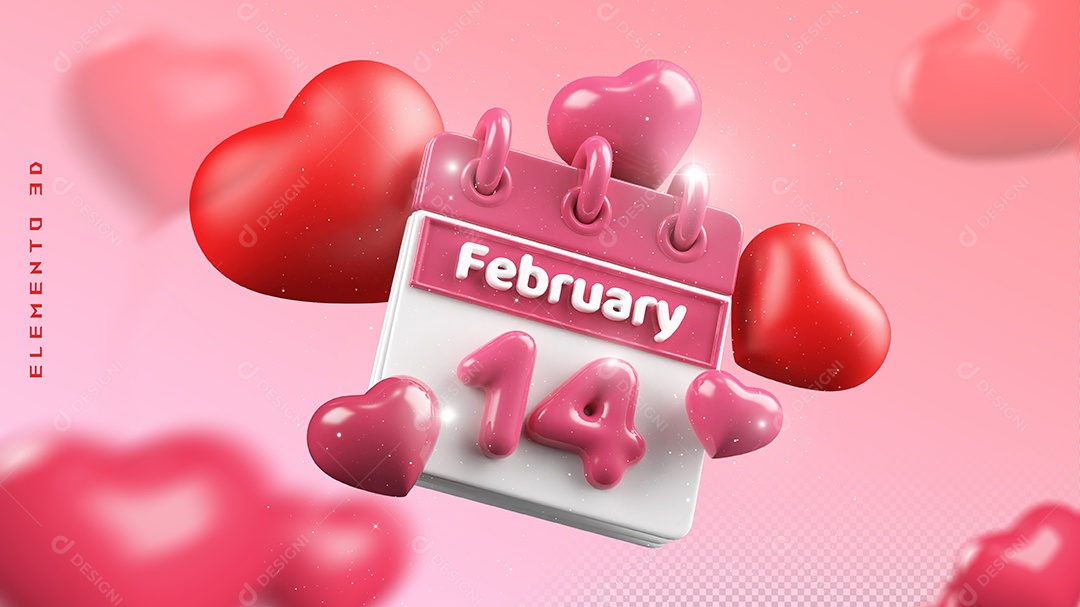 Elemento 3D Calendário  Para Dia dos Namorados 12 de Junho Para Composição PSD