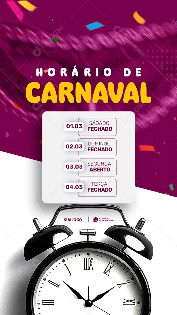 Story Horário de Carnaval Social Media PSD Editável