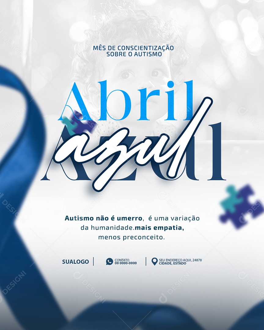 Abril Azul Mês de Conscientização Sobre o Autismo Social Media PSD Editável