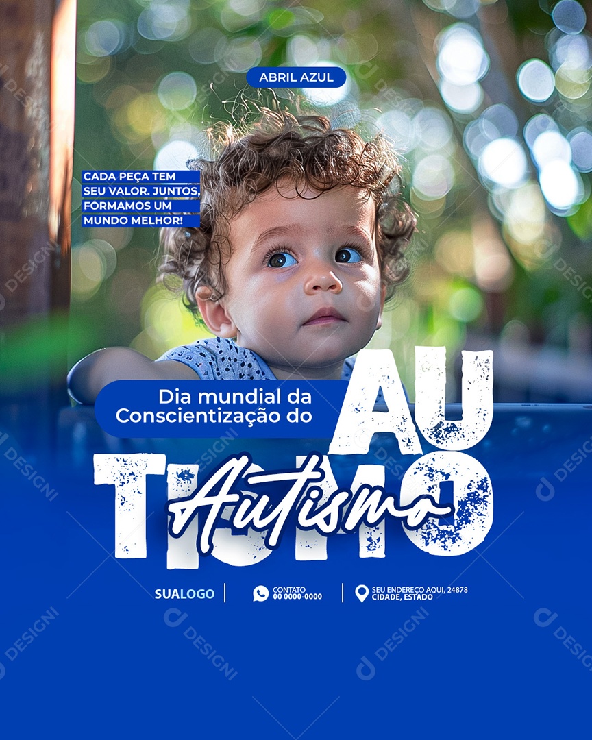 Abril Azul Dia Mundial da Conscientização do Autismo Social Media PSD Editável