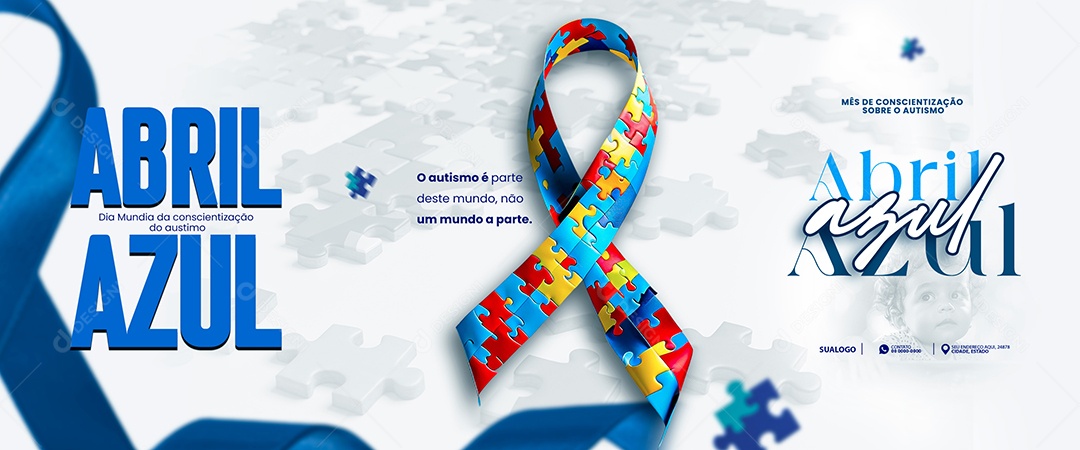 Banner Abril Azul Mês de Conscientização Social Media PSD Editável