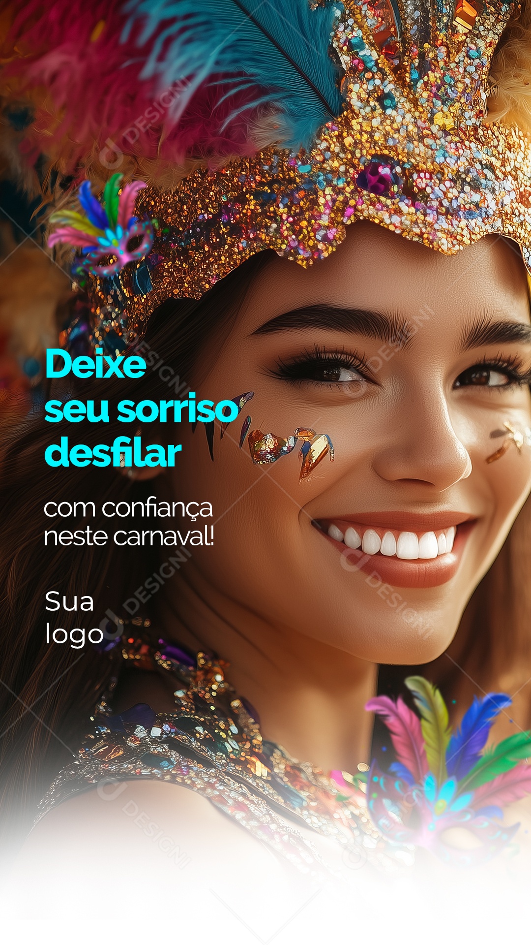 Story Frase Motivacional de Carnaval Deixe Seu Sorriso Desfilar Social Media PSD Editável