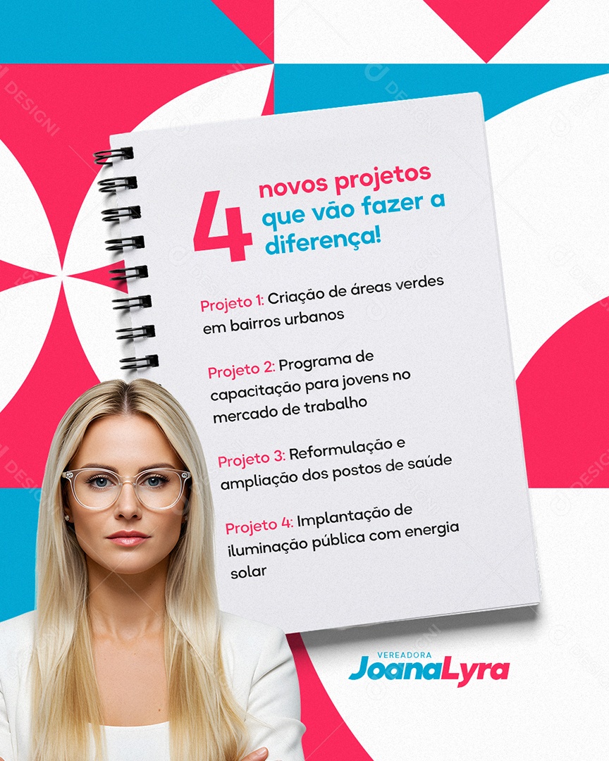 Política Vereadora Joana Lyra Quatro Novos Projetos Social Media PSD Editável