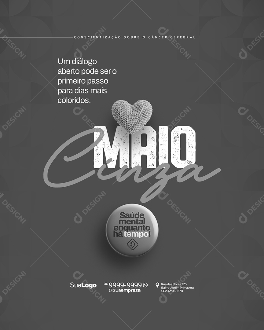 Maio Cinza Mês de Conscientização Sobre o Câncer Cerebral Social Media PSD Editável