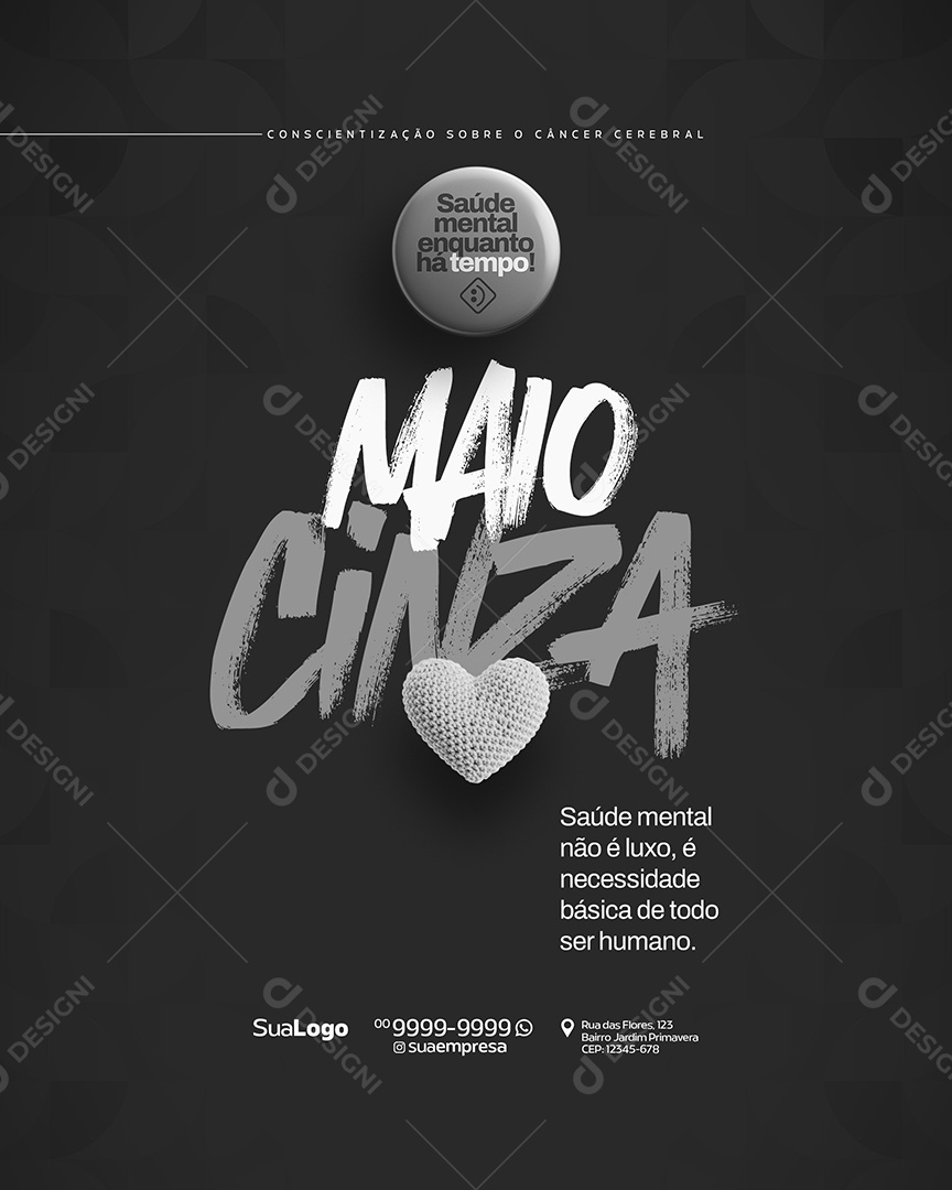 Maio Cinza Mês de Conscientização Sobre o Câncer Cerebral Social Media PSD Editável