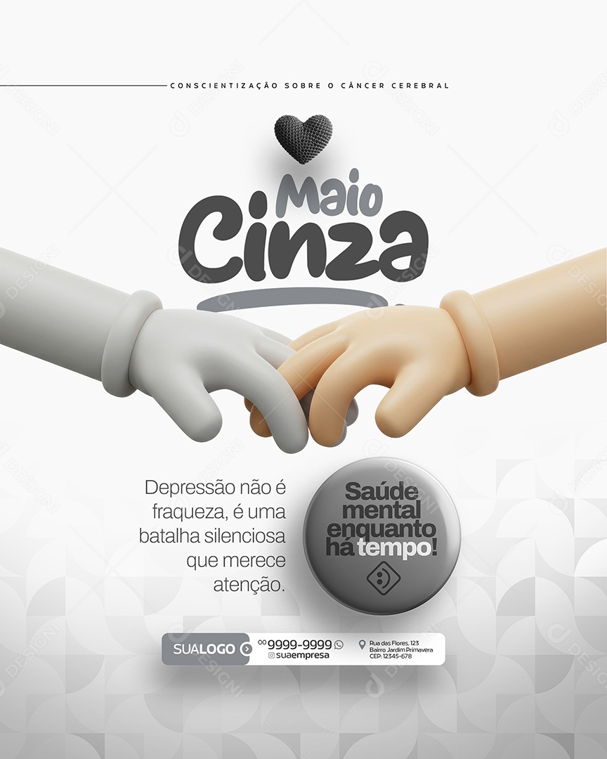 Maio Cinza Mês de Conscientização Sobre o Câncer Cerebral Social Media PSD Editável