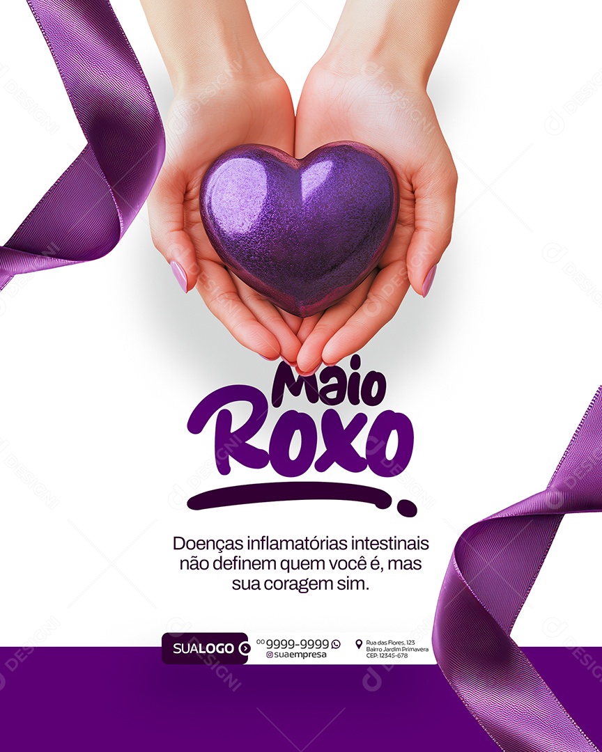 Maio Roxo Mês de Conscientização Sobre Doenças Inflamatórias Intestinais Social Media PSD Editável