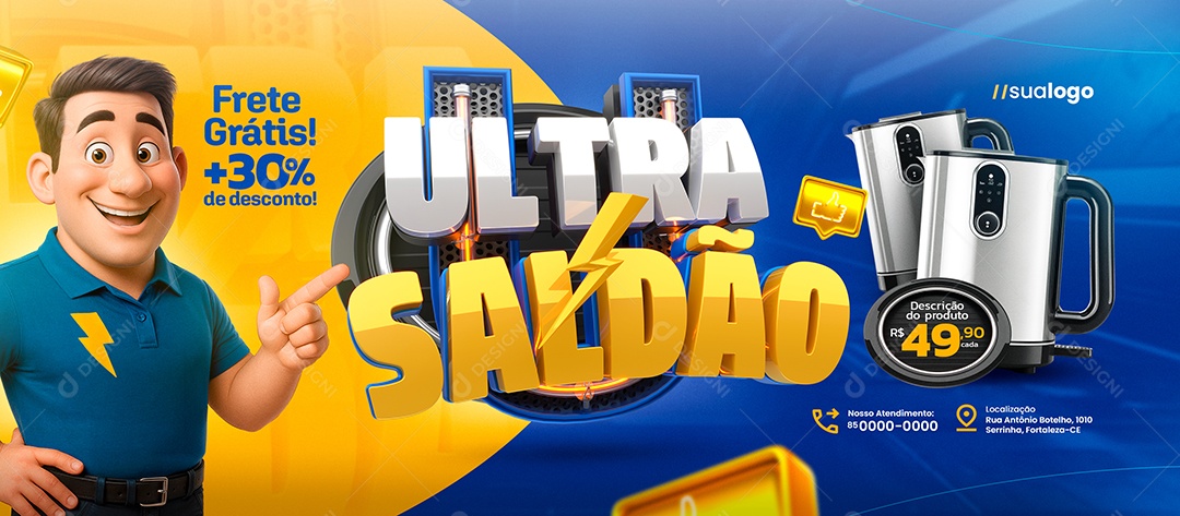 Banner Loja de Eletrodomésticos Ultra Saldão Chaleira Social Media PSD Editável