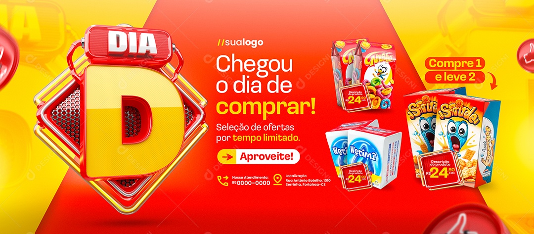 Banner Supermercado Dia D Chegou o Dia de Comprar Social Media PSD Editável
