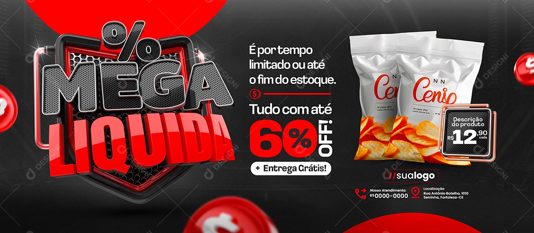 Banner Supermercado Mega Liquida Batata Frita Social Media PSD Editável
