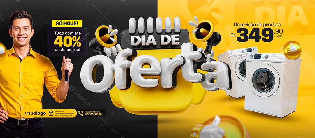 Banner Loja de Eletrodomésticos Dia de Oferta Máquina de Lavar Social Media PSD Editável