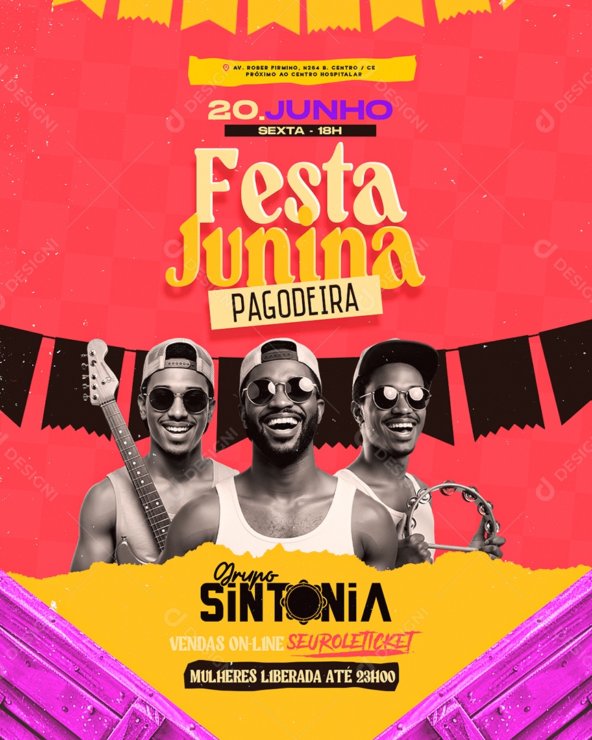 Flyer Festa Junina Pagodeira Social Media PSD Editável