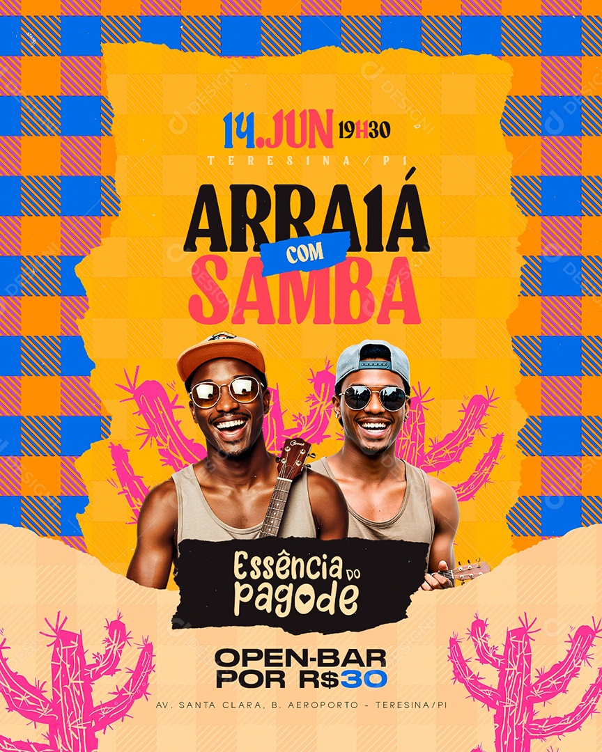 Flyer Arraiá com Samba Social Media PSD Editável