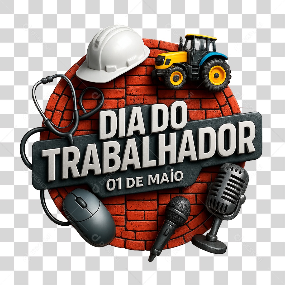 Selo 3D Dia do Trabalhador PNG Transparente