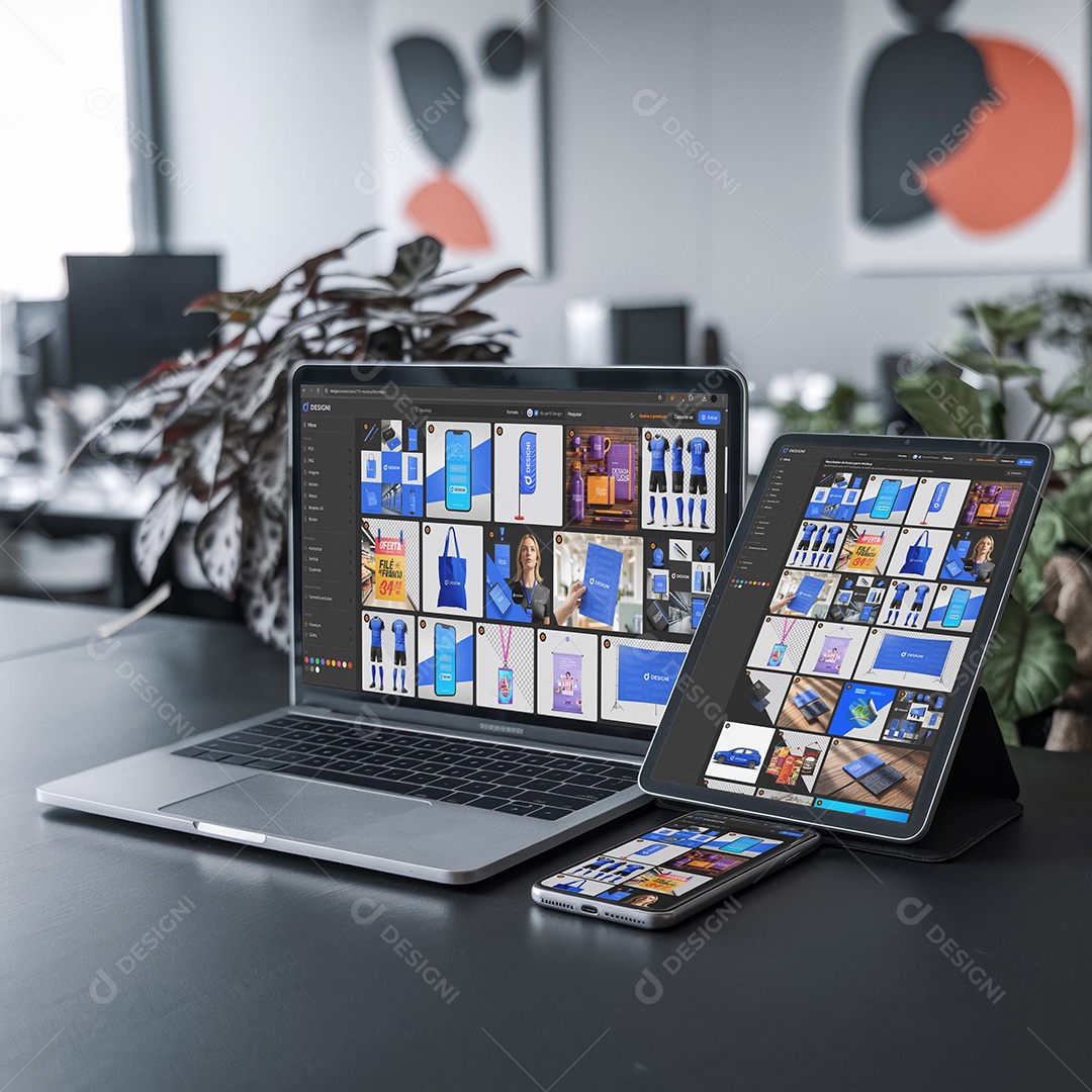 Mockup Branding Reponsivo Notebook Tablet Mobile PSD Editável
