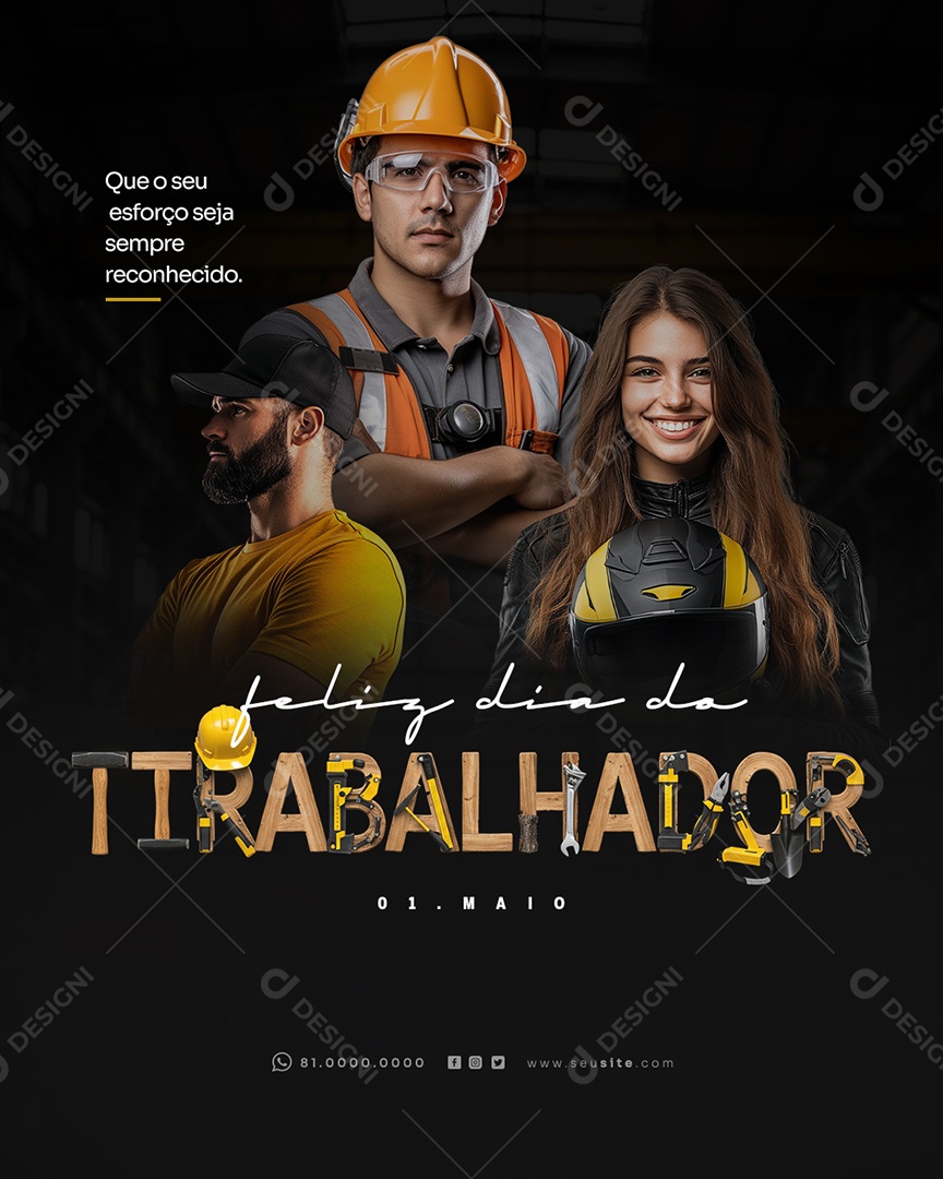 Feliz Dia Do Trabalhador 01 de Maio Social Media PSD Editável