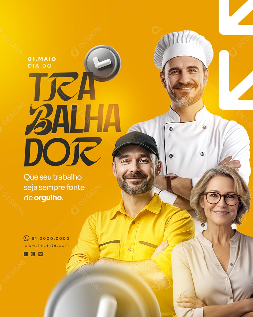 Feliz Dia Do Trabalhador 01 de Maio Social Media PSD Editável