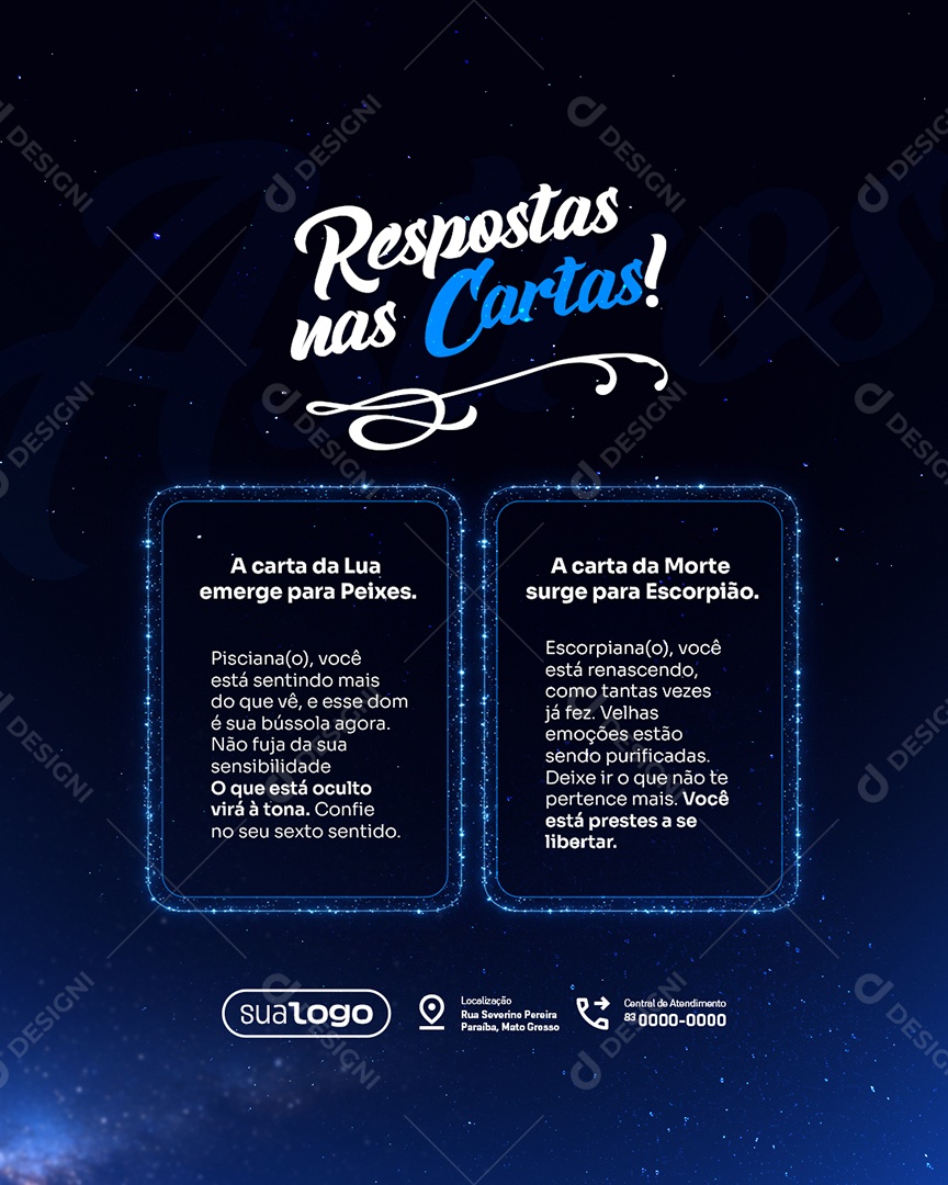 Astróloga Repostas nas Cartas Social Media PSD Editável