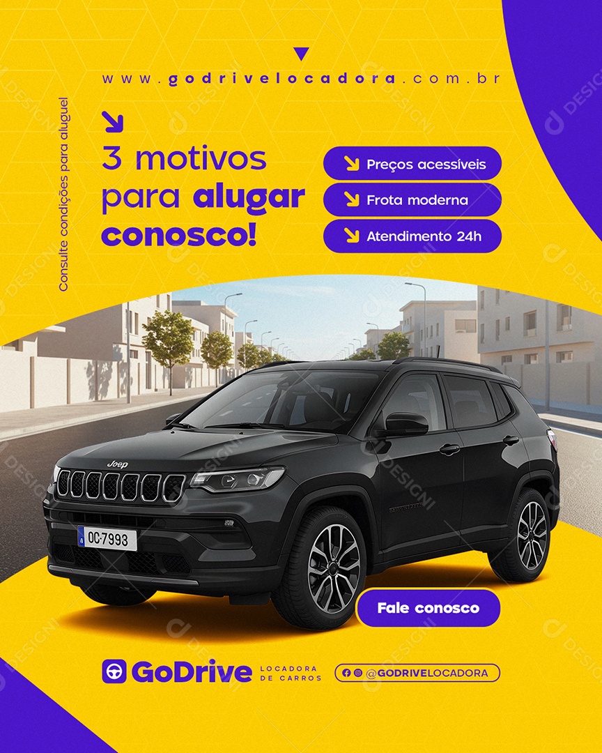 Locadora de Carros Três Motivos para Alugar Conosco Social Media PSD Editável